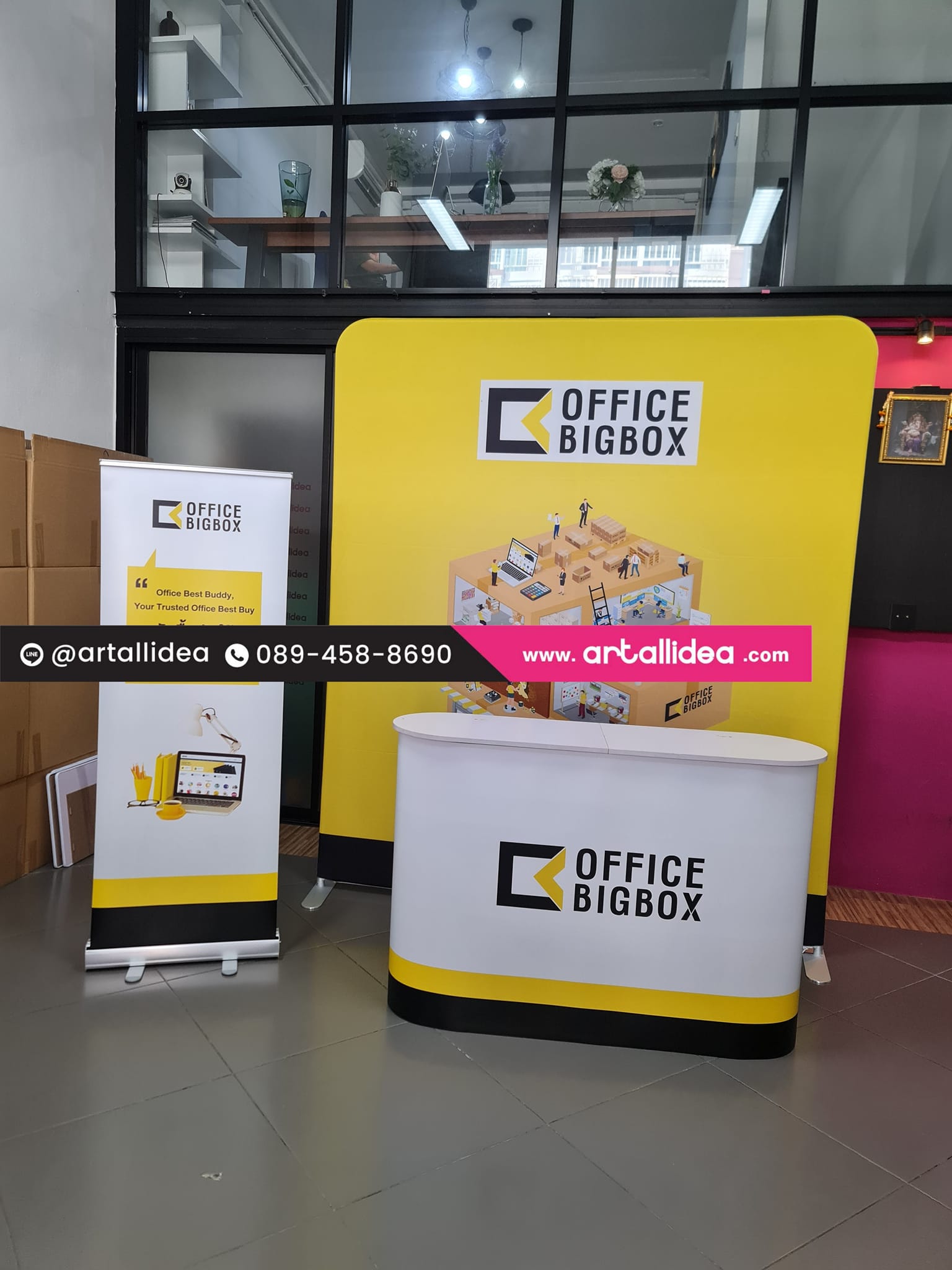 ชุดออกบูธรวม Backdrop + Counter + Roll up