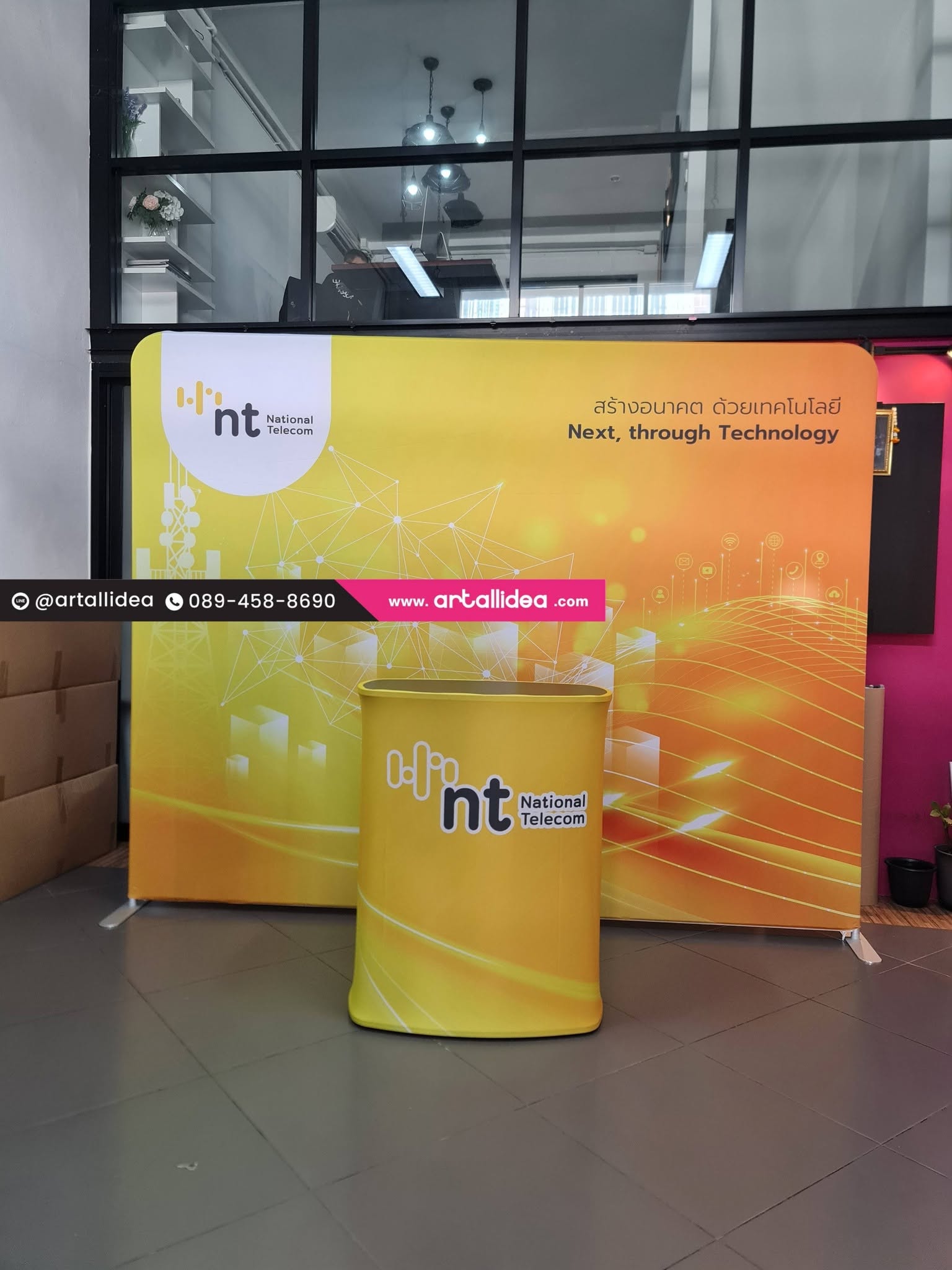 fabric backdrop+fabric counter โครงพร้อมงานพิมพ์ ฟรีออกแบบ